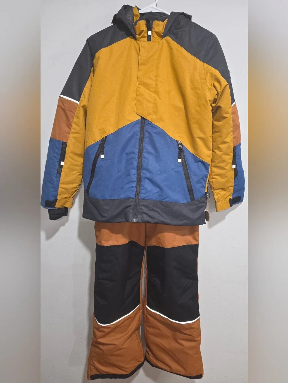 deux par deux Mustard, Blue & Black Colorblock Kids Ski Jacket Size 14